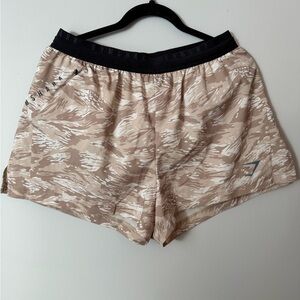 Gymshark Women’s Tan and White Camo Athletic Shorts